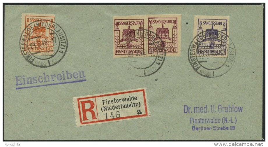 FINSTERWALDE 5b,5aVaII BRIEF, 1946, 8 Pf. Dunkelblauviolett Und Versuchsz&auml;hnung 8 Pf. Gelblichrot Senkrechte Z&auml - Postes Privées & Locales