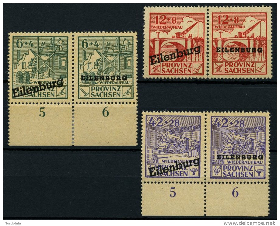 EILENBURG W Zd I-IIIA *, 1946, Wiederaufbau, Gez&auml;hnt, 3 Zusammendrucke, Falzrest, Feinst/Pracht - Sonstige & Ohne Zuordnung