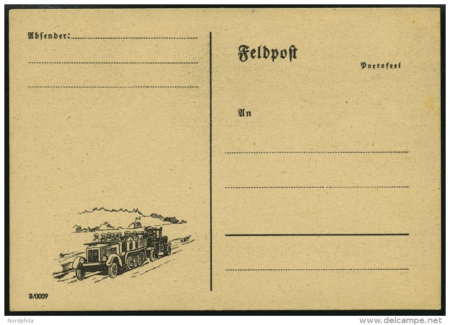 FELDPOST II. WK BELEGE Ungebrauchte Feldpostkarte, Links Kettenfahrzeug, Pracht - Besetzungen 1938-45
