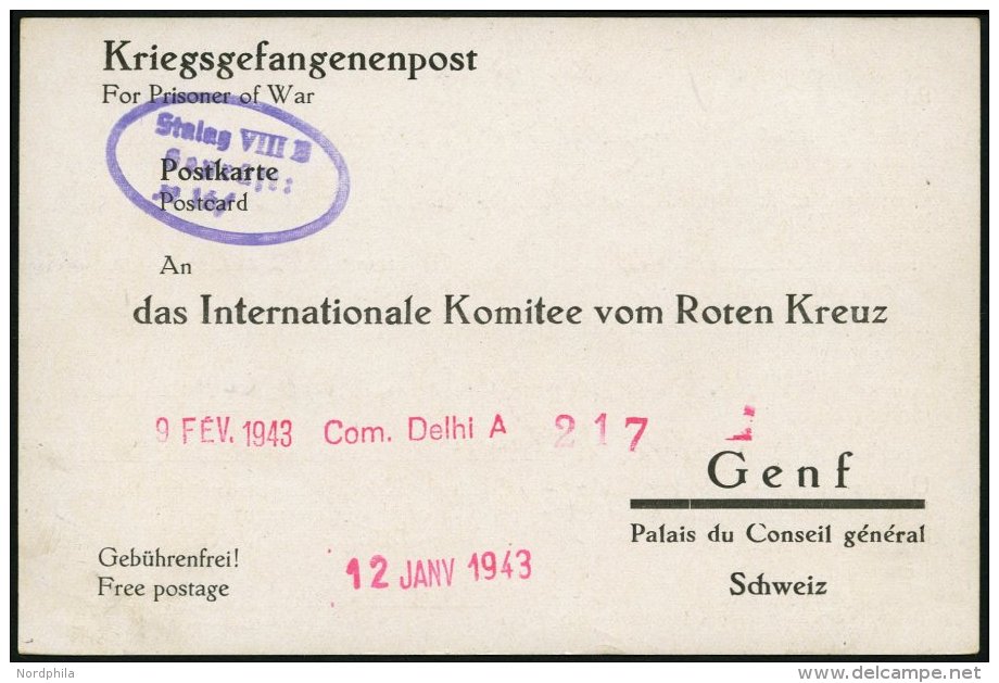 FELDPOST II. WK BELEGE 1943, Kriegsgefangenen-Registrierkarte Des Internationalen Suchdienstes Des Roten Kreuzes In Genf - Besetzungen 1938-45