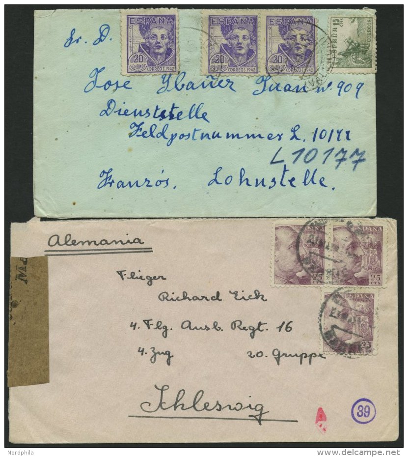 FELDPOST II. WK BELEGE 1943/4, Spanien In Deutscher Luftwaffe: 3 Verschiedene Luftpostbriefe U.a. An L 10177 Und L 55208 - Besetzungen 1938-45