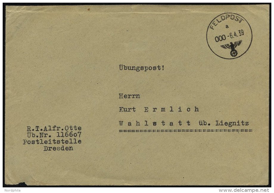 FELDPOST II. WK BELEGE 1939, Feldpostbrief &uuml;ber Die Postleitstelle Dresden Nach Schlesien Als &Uuml;bungspost Dekla - Besetzungen 1938-45