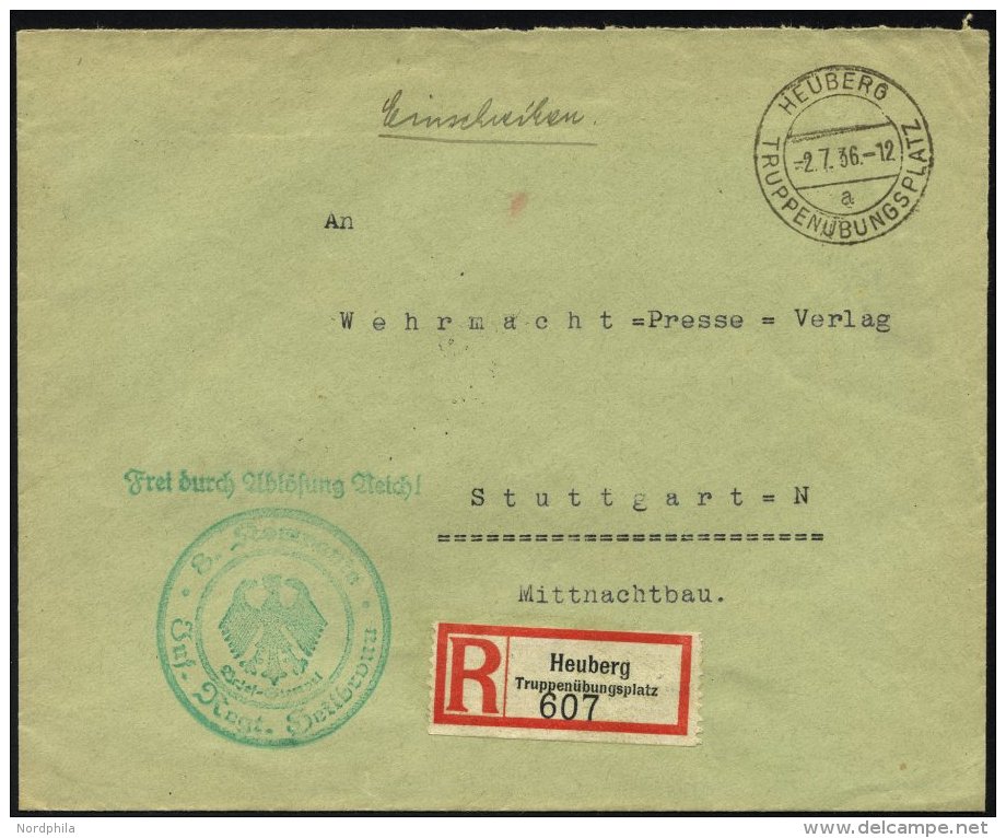 FELDPOST II. WK BELEGE 1936, Milit&auml;r-Einschreibbrief Vom Truppen&uuml;bungsplatz Heuberg Mit Entsprechendem R-Zette - Ocupación 1938 – 45