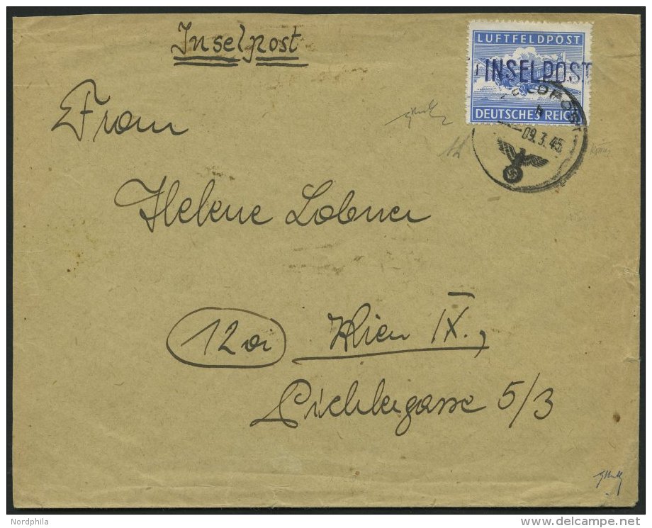 FELDPOSTMARKEN 11Ba BRIEF, 1945, Insel Leros, Durchstochen, Aufdruck Schwarzblauviolett, Type IV, Feldpost-Nr. 68093 G, - Besetzungen 1938-45