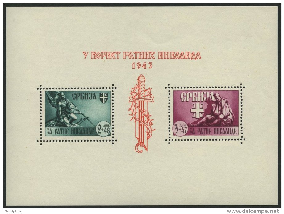 SERBIEN Bl. 4III **, 1943, Block Kriegsinvaliden Mit Abart Dreieckiger Farbfleck In Der Mitte Der Rechten Mantelh&auml;l - Besetzungen 1938-45