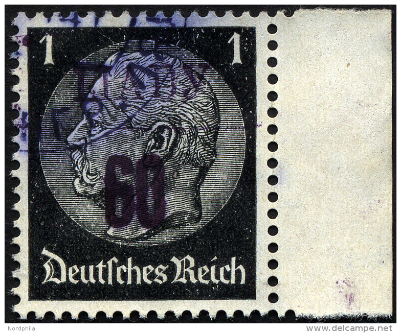 LJADY 1b O, 1941, 60 Kop. Auf 1 Pf. Schwarz, Aufdruck Schwarzviolett, Rechtes Randst&uuml;ck, Pracht, RR!, Fotoattest Zi - Ocupación 1938 – 45