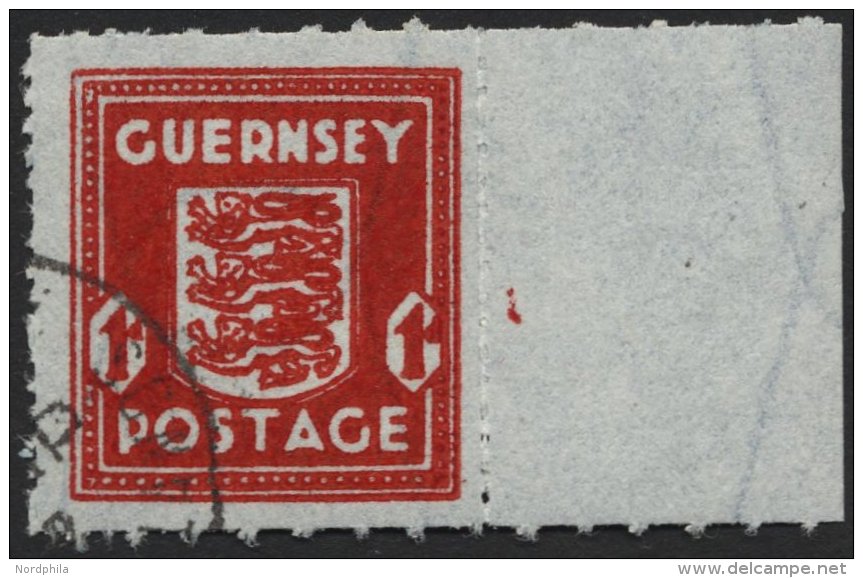 GUERNSEY 5 O, 1942, 1 P. Banknotenpapier Mit Breitem Rand, Pracht - Ocupación 1938 – 45