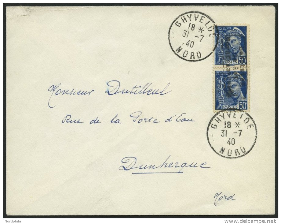 D&Uuml;NKIRCHEN 3I BRIEF, 1940 50 C. Blau Im Senkrechten Paar Auf Brief Aus GHYVELDE, Pracht, Gepr. Krischke - Besetzungen 1938-45