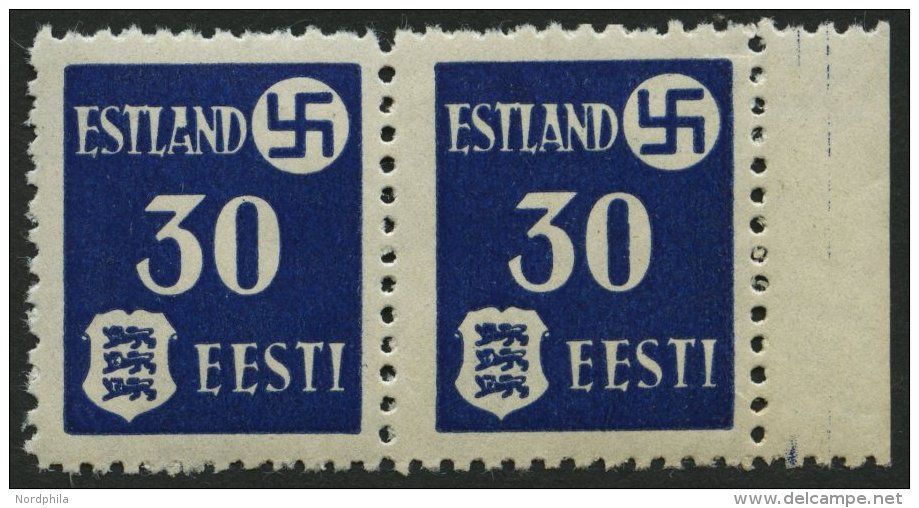 ESTLAND 3IY **, 1941, 30 Pf. Landespost Mit Abart A In Estland Gebrochen, Im Waagerechten Paar Mit Normaler Marke, &uuml - Besetzungen 1938-45