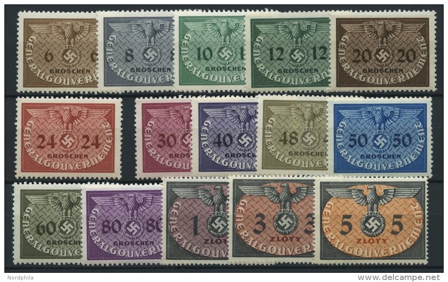 GENERALGOUVERNEMENT D 1-15 **, Dienstmarken: Hoheitszeichen, Prachtsatz, Mi. 60.- - Ocupación 1938 – 45