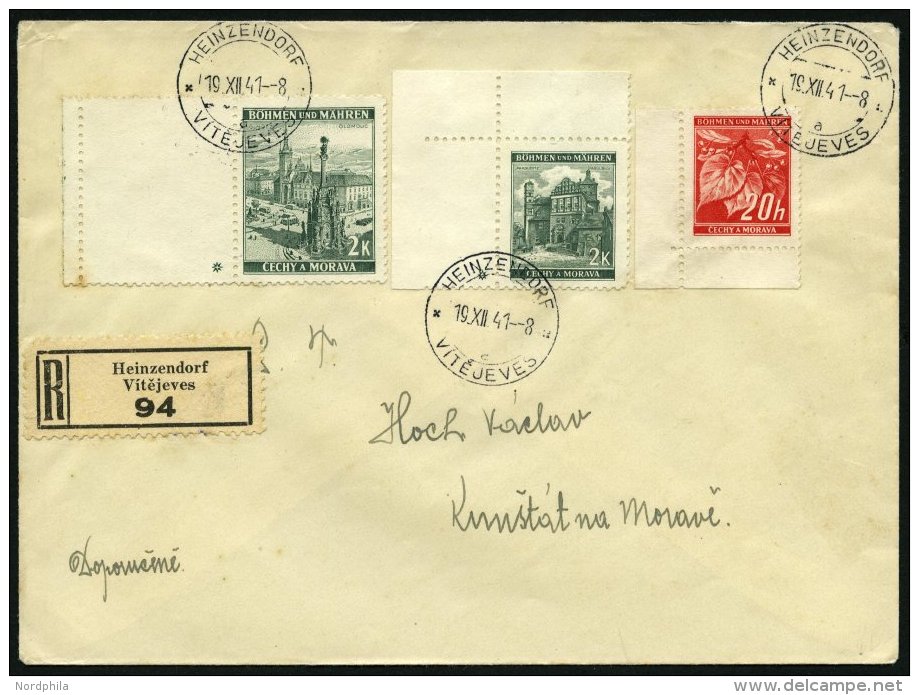 B&Ouml;HMEN UND M&Auml;HREN 31 BRIEF, 1941, 2 K. &Ouml;lm&uuml;tz Als Randst&uuml;ck Mit Plattensternchen Auf Einschreib - Otros & Sin Clasificación