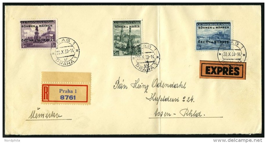 B&Ouml;HMEN UND M&Auml;HREN 17-19 BRIEF, 1939, 4 - 10 Kc. Landschaften Auf Eil-Einschreibbrief (senkrecht Gefaltet) Von - Sonstige & Ohne Zuordnung
