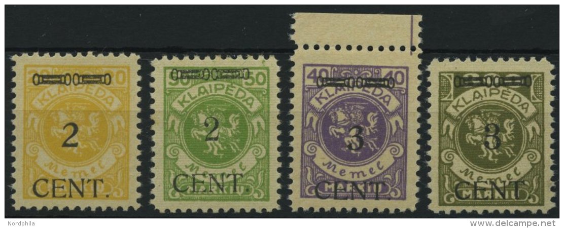 MEMELGEBIET 176-79 **, 1923, 2 C. Auf 20 M. - 3 C. Auf 300 M., Postfrisch, 4 Prachtwerte, Mi. 110.- - Memelgebiet 1923