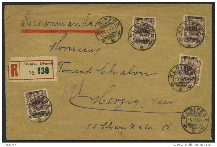 MEMELGEBIET 175I,II BRIEF, 1923, 30 C. Auf 500 M. Graulila, Type I Und III, 4x Auf Einschreibbrief Nach Mersig, 2 Marken - Memel (Klaipeda) 1923