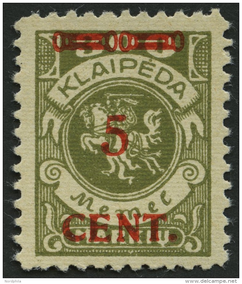 MEMELGEBIET 174II **, 1923, 5 C. Auf 300 M. Oliv, Type II, Postfrisch, Pracht - Memelgebiet 1923