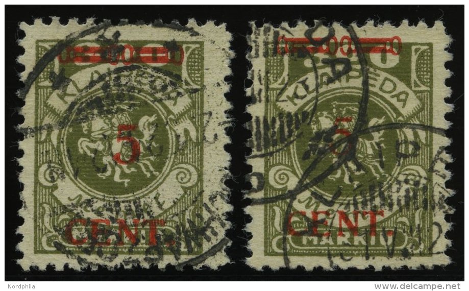 MEMELGEBIET 174I,II O, 1923, 5 C. Auf 500 M. Oliv, Type I Und II, 2 Prachtwerte, Gepr. Huylmans - Memel (Klaipeda) 1923