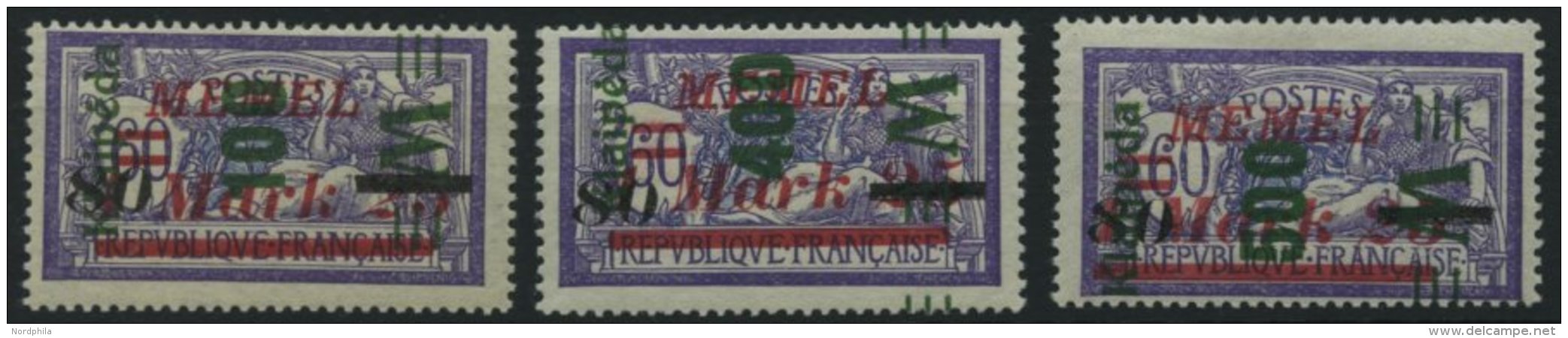 MEMELGEBIET 164-66 **, 1923, Gr&uuml;ner Aufdruck, Postfrischer Prachtsatz, Mi. 55.- - Memel (Klaipeda) 1923