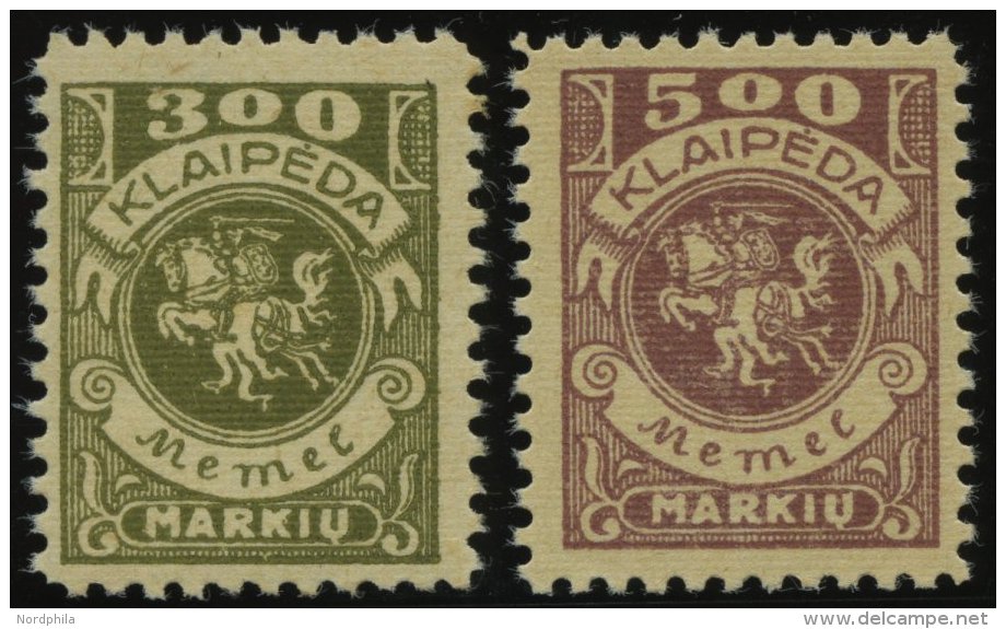 MEMELGEBIET 147,149 **, 1923, 300 M. Oliv Und 500 M. Graulila, Postfrisch, 2 Prachtwerte, Mi. 180.- - Memelgebiet 1923
