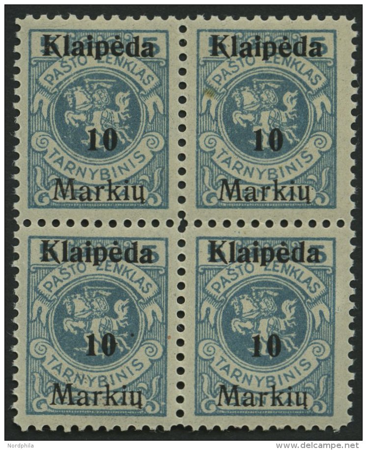 MEMELGEBIET 129I VB **, 1923, 10 M. Auf 5 C. Gr&uuml;nlichblau, Aufdruck Ohne (Memel) Und Doppelbalken, Im Viererblock, - Memelgebiet 1923