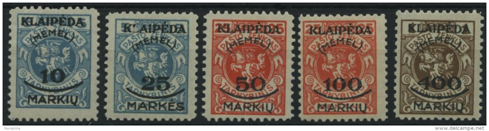 MEMELGEBIET 124-28 **, 1923, Staatsdruckerei Kowno, Postfrisch, 10 M. Kleine Gummiknitter Sonst Prachtsatz, Mi. 120.- - Memel (Klaipeda) 1923