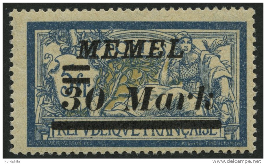 MEMELGEBIET 96II **, 1922, 30 M. Auf 5 Fr. Schw&auml;rzlichblau/hellbraunocker, Abstand Zwischen 30 Und Mark 3.9 Mm Stat - Memel (Klaipeda) 1923