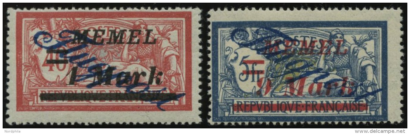 MEMELGEBIET 74III,83III **, 1922, 1 M. Auf 40 C. Und 9 M. Auf 5 Fr. Je Mit Abart G In Flugpost Oben Rechts Spitz Auslauf - Memel (Klaipeda) 1923