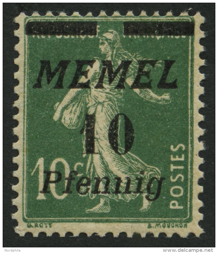 MEMELGEBIET 54b **, 1922, 10 Pf. Auf 10 C. Dunkelgr&uuml;n, Postfrisch, Pracht, Gepr. Dr. Klein, Mi. 80.- - Memel (Klaipeda) 1923