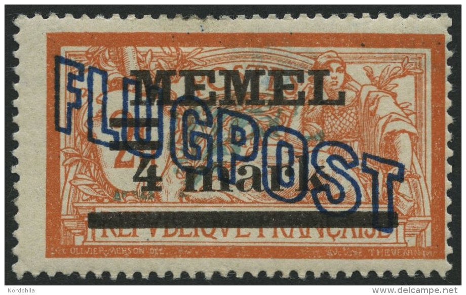 MEMELGEBIET 46Ia *, 1921, 4 M. Auf 2 Fr. R&ouml;tlichorange/graut&uuml;rkis Mit Abart 4 Verdickt, Falzreste, Normale Z&a - Memel (Klaipeda) 1923