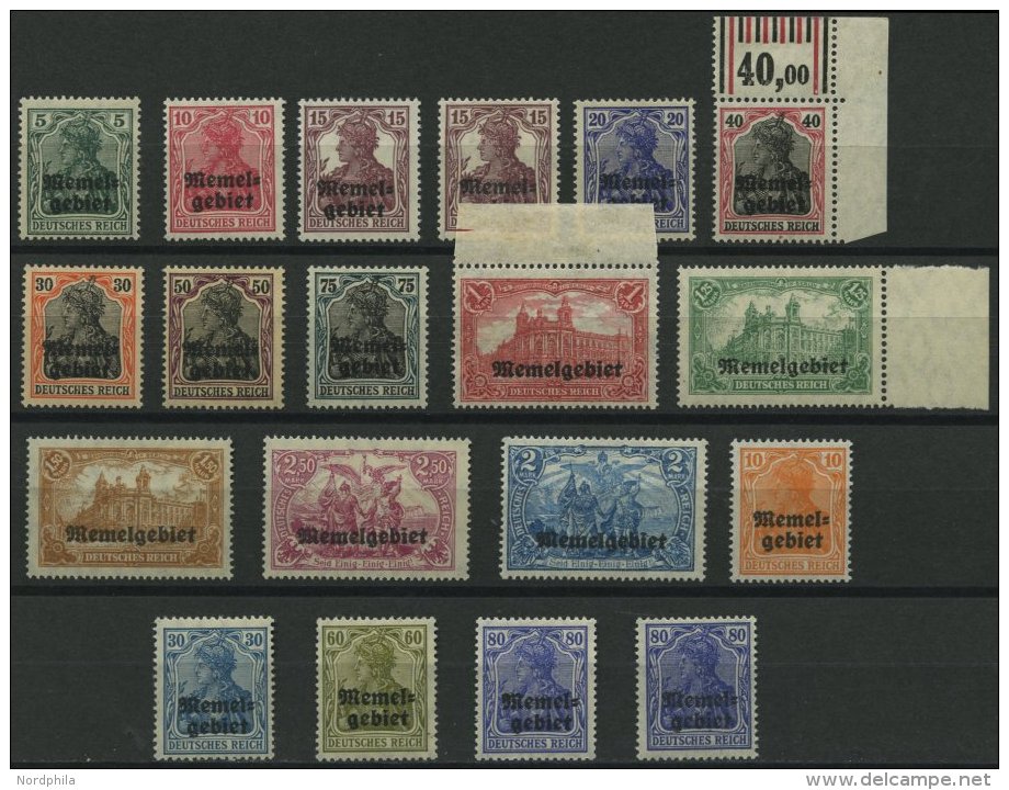 MEMELGEBIET 1-17 **, 1920, Freimarken, Postfrischer Prachtsatz, Mi.Nr. 10 Kurzbefund Dr. Klein, Mi. 300.- - Memel (Klaipeda) 1923