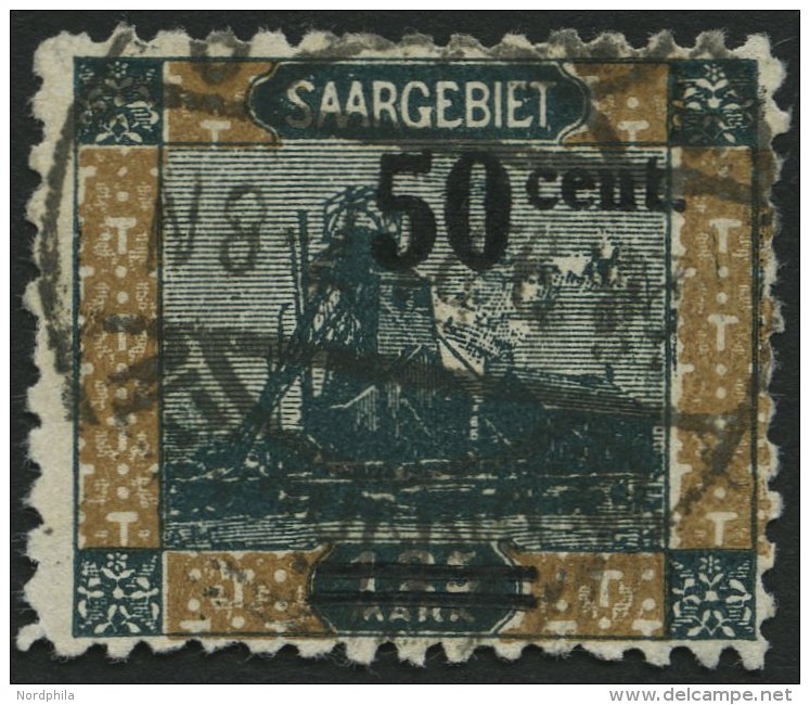 SAARGEBIET 78B O, 1921, 50 C. Auf 1.25 M. F&ouml;rderturm, Gez&auml;hnt B, Normale Z&auml;hnung Pracht, Mi. 180.- - Otros & Sin Clasificación