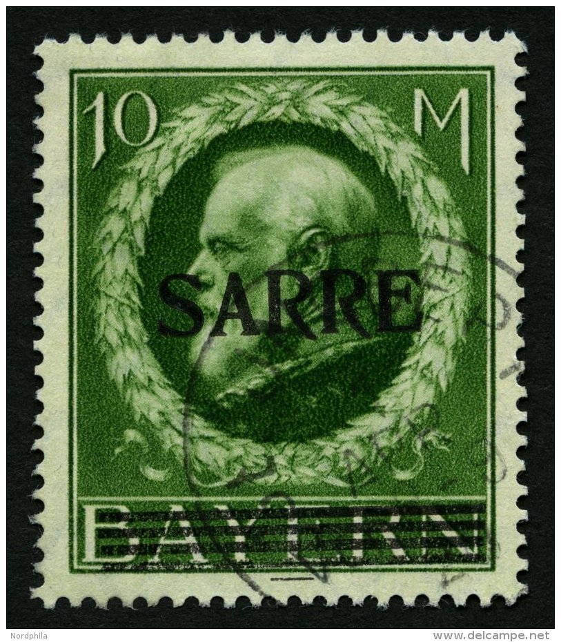 SAARGEBIET 31 O, 1920, 10 M. Bayern-Sarre, Pracht, Gepr. Burger, Mi. 320.- - Sonstige & Ohne Zuordnung