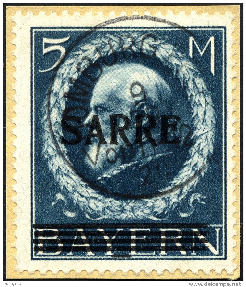 SAARGEBIET 30III BrfStk, 1920, 5 M. Bayern-Sarre Mit Abart Fetter Kontrollstrich, Prachtbriefst&uuml;ck, Fotoattest Burg - Sonstige & Ohne Zuordnung