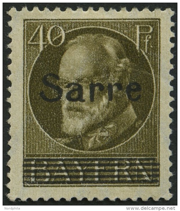 SAARGEBIET 24PFBI *, 1920, 40 Pf. Bayern-Sarre Mit Plattenfehler Oberste Gitterlinie Rechts Verk&uuml;rzt, Starke Falzre - Sonstige & Ohne Zuordnung