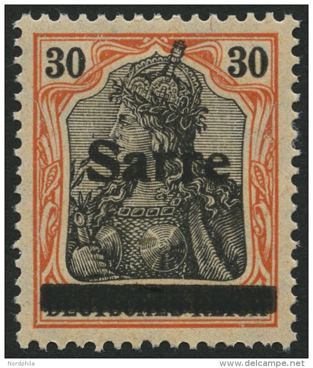 SAARGEBIET 10yI *, 1920, 30 Pf. Dunkelrotorange/schwarz Auf Orangewei&szlig;, Type I, Falzrest, Pracht, Kurzbefund Braun - Otros & Sin Clasificación