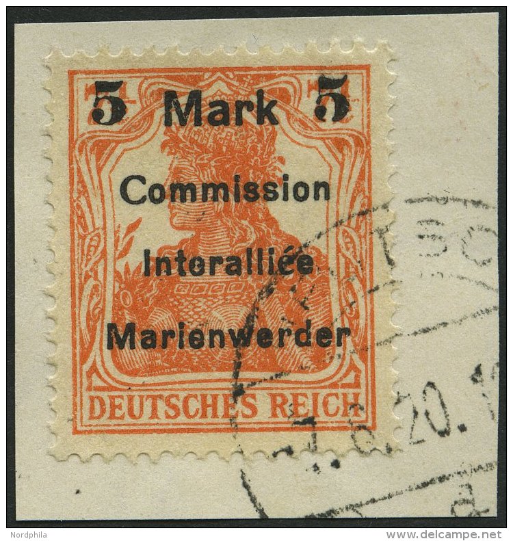 MARIENWERDER 25AIIIa BrfStk, 1920, 5 M. Auf 71/2 Pf. Orange, Type AIIIa, Prachtbriefst&uuml;ck, Gepr. Dr. Klein, Mi. (12 - Otros & Sin Clasificación