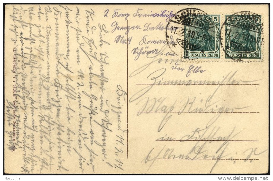 FELDPOST I.WK 70 Paar BRIEF, 1919, 5 Pf. Gr&uuml;n Im Waagerechten Paar Auf Postkarte Aus SCHANDAU/S&auml;chs. Schweiz M - Gebraucht