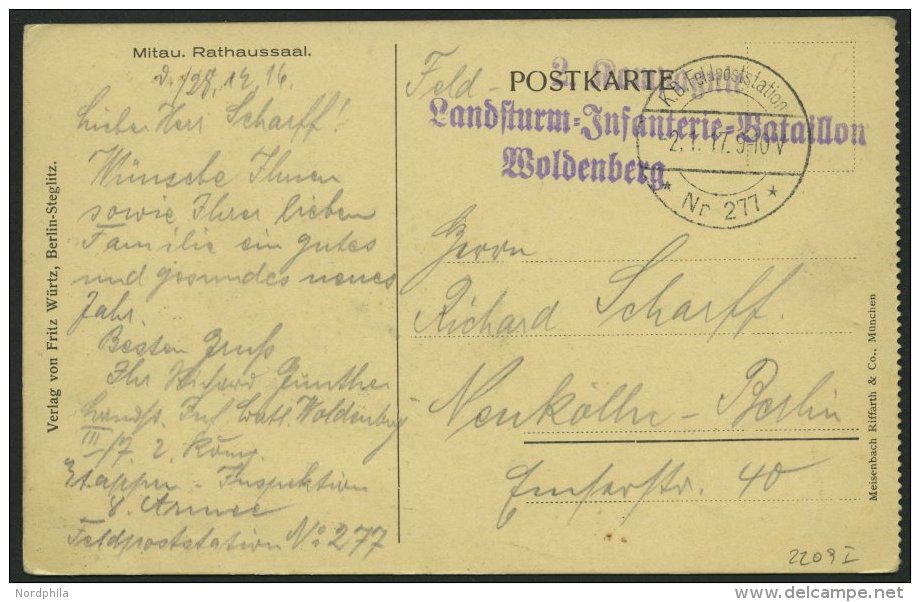 DT. FP IM BALTIKUM 1914/18 K.D. FELDPOSTSTATION NR. 277 **, 2.1.17, Auf Ansichtskarte (Rathaussaal) Nach Neuk&ouml;lln-B - Letonia