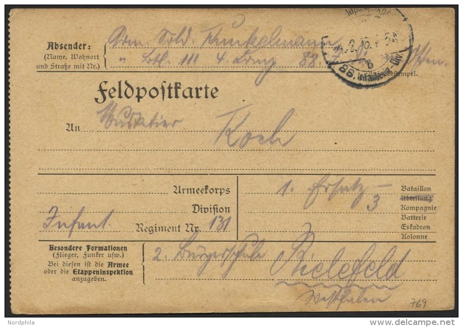DT. FP IM BALTIKUM 1914/18 K.D. FELDPOSTEXPED. DER 88. INFANTERIE-DIV. B, 1.2.16, Auf Feldpost-Vordruckkarte Von Vor D&u - Lettland