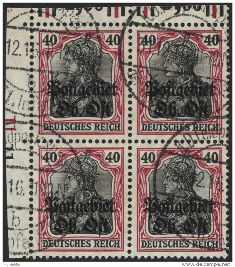 POSTGEBIET OB.OST 10aWOR O, 1916, 40 Pf. R&ouml;tlichkarmin/schwarz, Walzendruck 1`4`1/2`3`2 Im Viererblock Aus Der Ober - Sonstige & Ohne Zuordnung