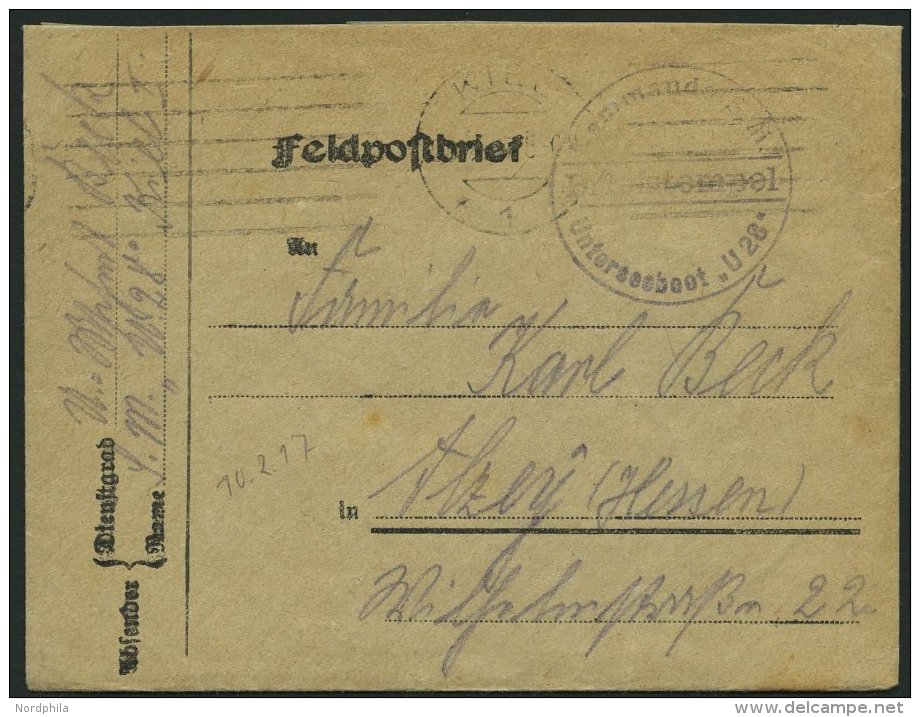 MSP VON 1914 - 1918 (II. Unterseeboots-Halbflottille), 10.2.1917, Violetter Briefstempel, Feldpostbrief Von Bord Des U-B - Marítimo