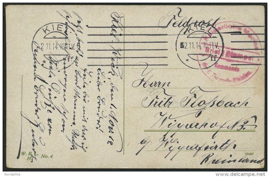 MSP VON 1914 - 1918 (Torpedoboot: S 33), 2.11.1914, Roter Briefstempel, Feldpost-Ansichtskarte (Hochseetorpedoboot Bei S - Marítimo