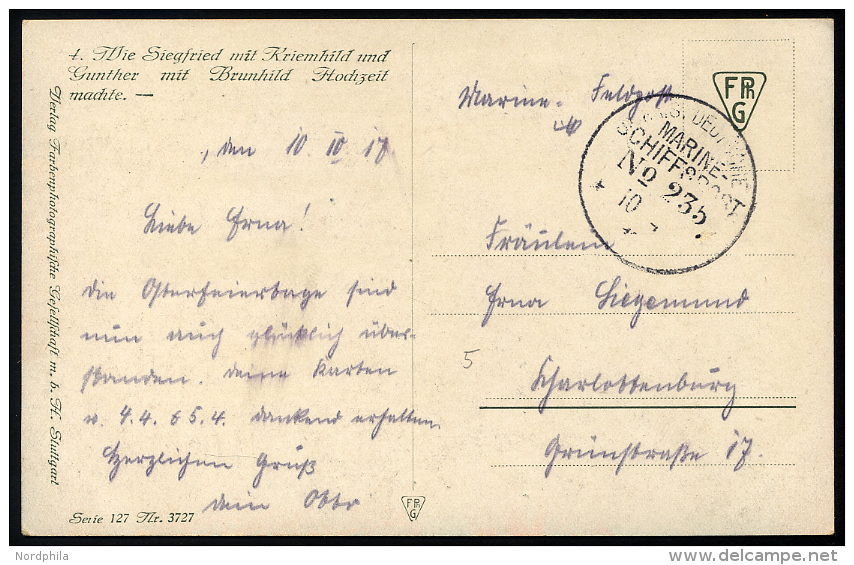 MSP VON 1914 - 1918 235 (2. Halbflottille Der Handelsschutzflottille), 10.10.1917, Feldpost-K&uuml;nstlerkarte Nach Char - Schiffahrt