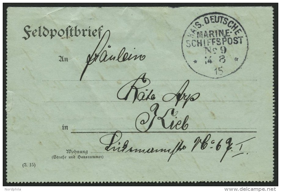MSP VON 1914 - 1918 9 (SMS DEUTSCHLAND), 14.8.1915, Dekorativer Feldpostkartenbrief, Pracht - Schiffahrt