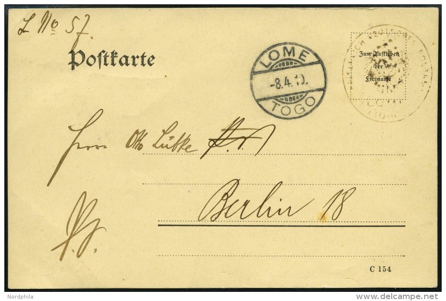 TOGO Dienstpostkarte Mit Dienstsiegel Des Postamtes LOME 8.4.10 Nach Berlin, Pracht - Togo