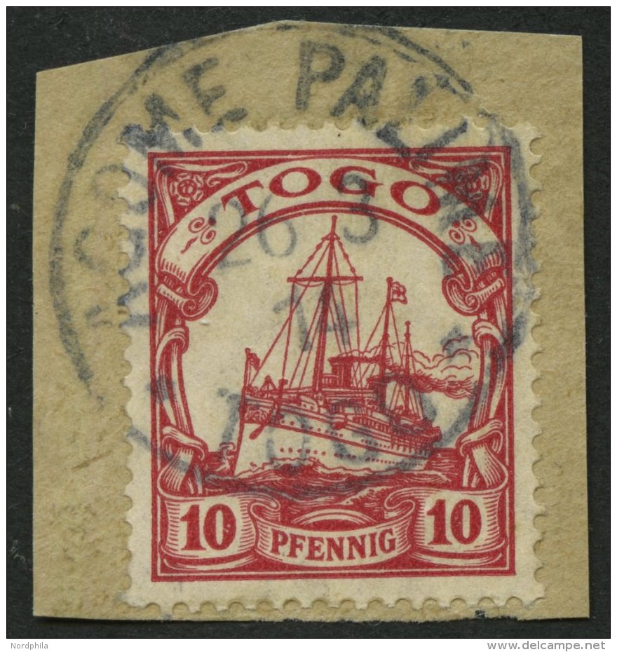 TOGO 22 BrfStk, 1913, 10 Pf. Dunkelkarmin, Mit Wz., Stempel AGOME PALIME, Prachtbriefst&uuml;ck, Gepr. Bothe, Mi. (140.- - Togo