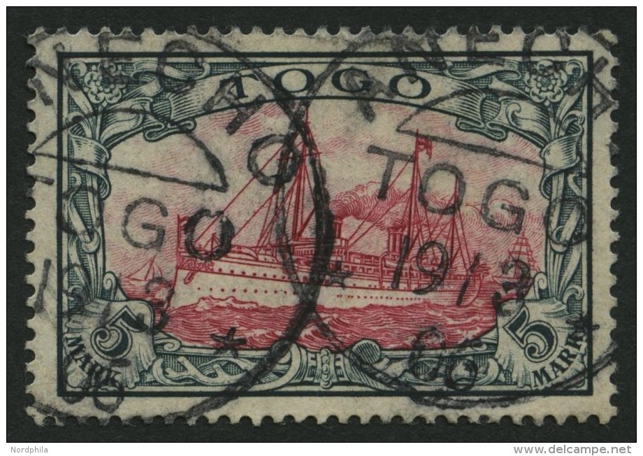 TOGO 19 O, 1900, 5 M. Gr&uuml;nschwarz/br&auml;unlichkarmin, Ohne Wz., Stempel ANECHO, Pracht, Fotoattest Steuer, Mi. 60 - Togo