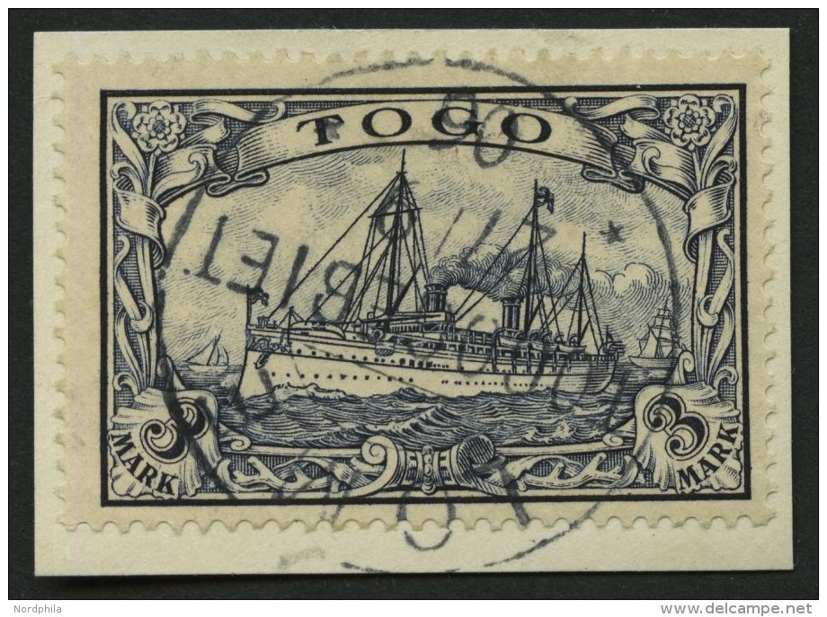 TOGO 18 BrfStk, 1900, 3 M. Violettschwarz, Stempel LOME, Prachtbriefst&uuml;ck, Gepr. U.a. Brekenfeld, Mi. (180.-) - Togo