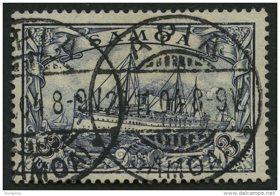 SAMOA 18 O, 1901, 3 M. Schwarzviolett, Pracht, Gepr. Bothe, Mi. 170.- - Samoa