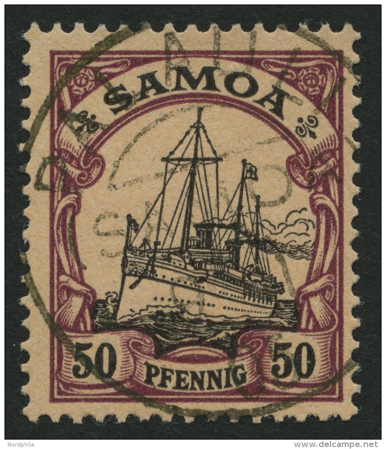 SAMOA 14 O, 1900, 50 Pf. Dunkelbr&auml;unlichlila/rotschwarz Auf Mattbraunorange, Stempel PALAULI, Pracht, R! - Samoa