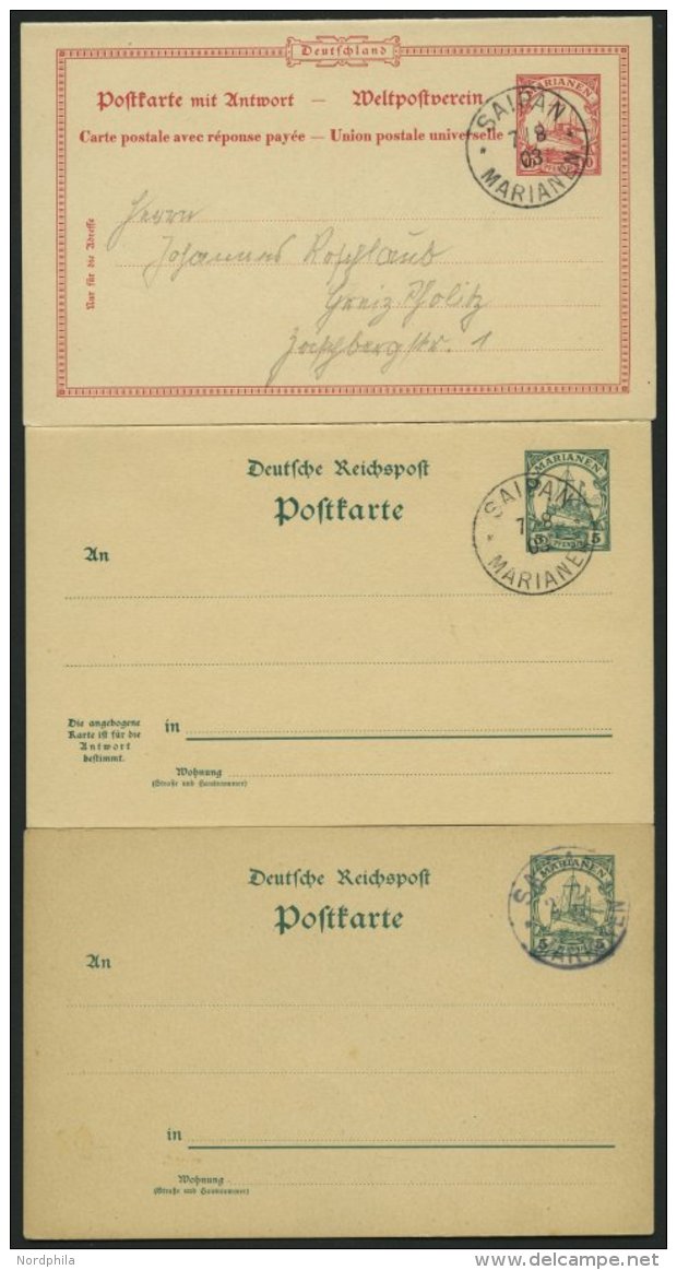 MARIANEN P 7,9,10 BRIEF, 1903, 5, 5/5 Und 10/10 Pf., 3 Leer Gestempelte Ganzsachenkarten, Pracht - Islas Maríanas